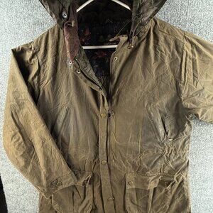 Barbour Tors Wax Parka Waxed Jacket Women Full Zip Size 12 US Green Long Hooded